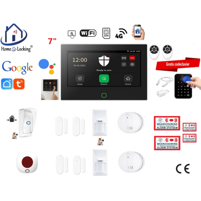  Wifi,gprs,sms alarmsysteem met 7" scherm en 8 bedrade zones. ST01B set 77