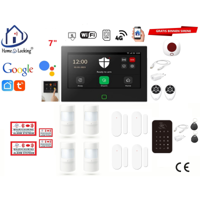  Wifi,gprs,sms alarmsysteem met 7" scherm en 8 bedrade zones. ST01B set 8