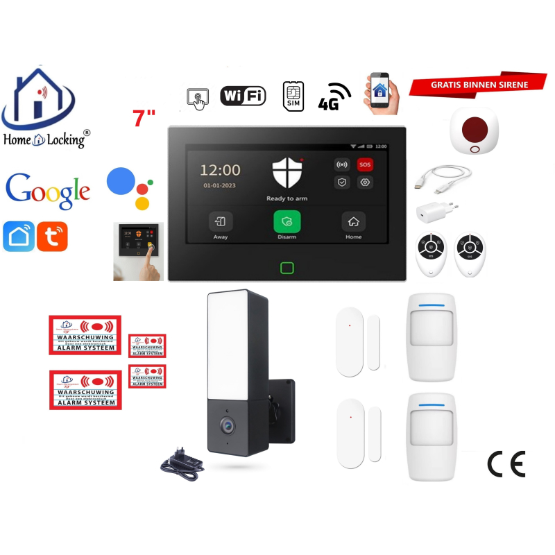 Wifi,gprs,sms alarmsysteem met 7" scherm en 8 bedrade zones. ST01B-42