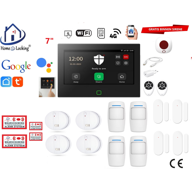 Wifi,gprs,sms alarmsysteem met 7" scherm en 8 bedrade zones. ST01B-4