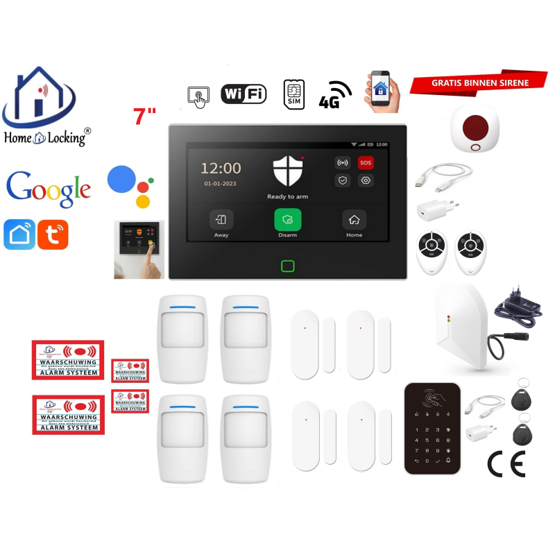 Wifi,gprs,sms alarmsysteem met 7" scherm en 8 bedrade zones. ST01B-7