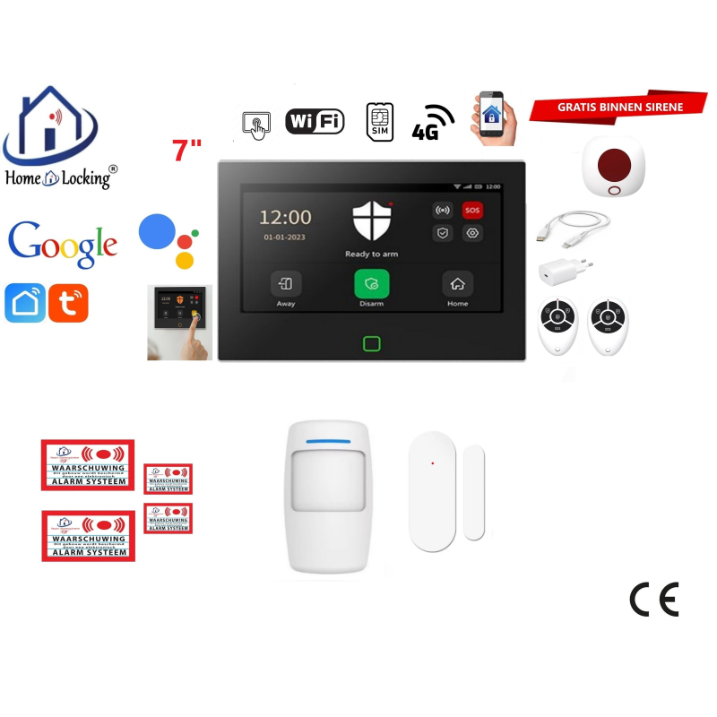  Wifi,gprs,sms alarmsysteem met 7" scherm en 8 bedrade zones. ST01B 