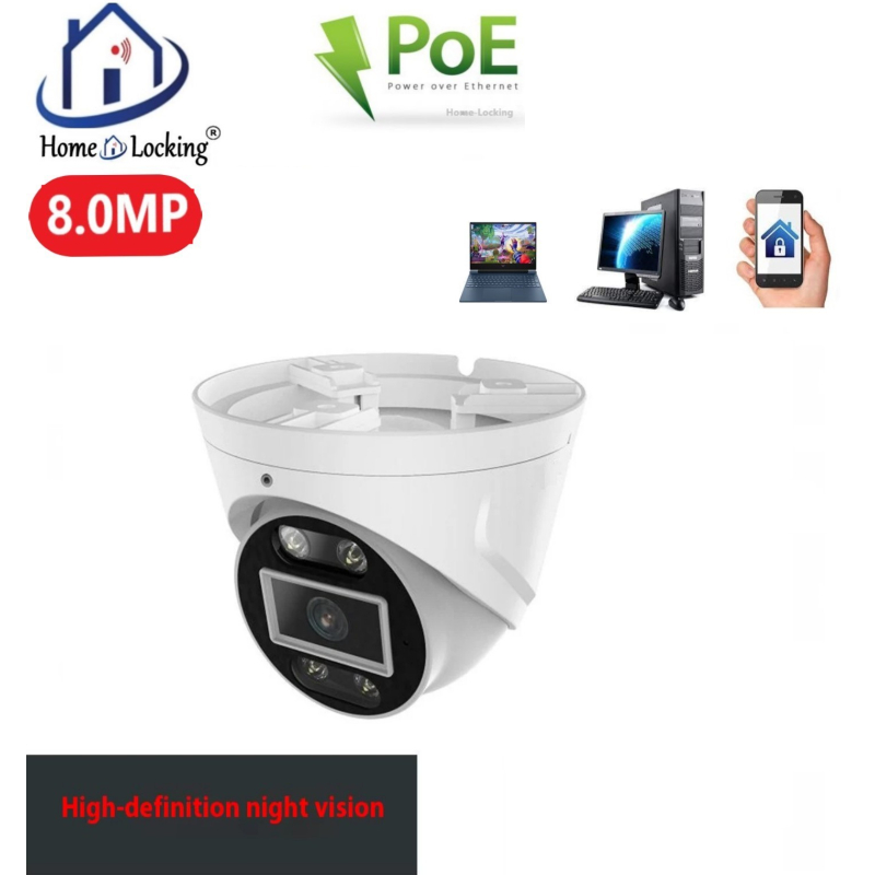 Home-Locking IP-camera PoE met bewegingsdetectie + microfoon Full Color Night Vision 8.0MP. C-1273