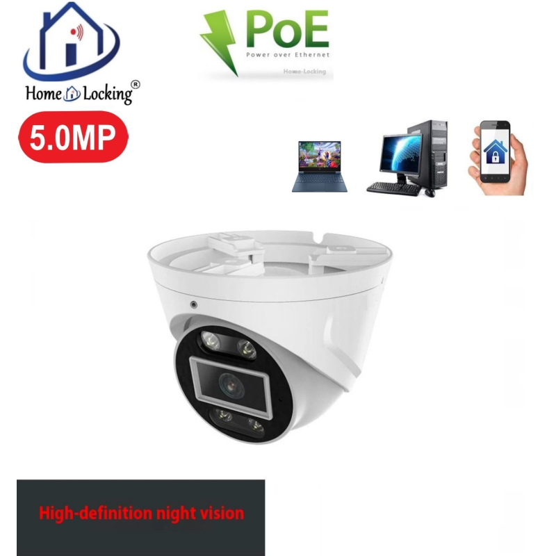 Home-Locking IP-camera PoE met bewegingsdetectie + microfoon Full Color Night Vision 5.0MP. C-1274