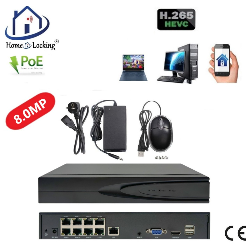 Home-Locking NVR 8CH 2160P-H265  8.0MP 8 uitgangen POE CN-523