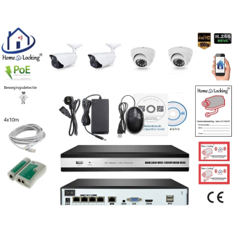 Home-Locking camerasysteem met bewegingsdetectie en NVR 5.0MP H265 POE met 2 dome en 2 bullet camera's 3.0MP CS-4-1411D