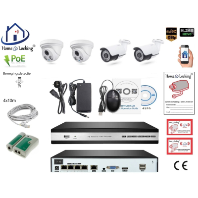 Home-Locking camerasysteem met NVR 5.0MP H265 POE met 2 dome en 2 bullet camera's 1944P 5.0MP CS-4-1442