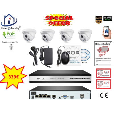 Home-Locking camerasysteem met bewegingsdetectie en NVR 5.0MP H.265 POE en 4 dome camera's 3.0MP CS-4-1532