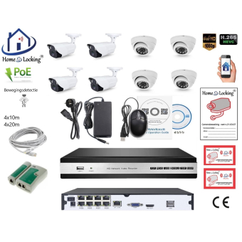 Home-Locking camerasysteem met bewegingsdetectie en NVR 5.0MP H265 POE met 4 dome en 4 bullet camera's 3.0MP CS-8-1409D