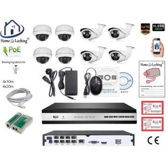 Home-Locking camerasysteem met bewegingsdetectie en NVR 5.0MP H.265 POE en 4 dome en 4 bullet camera's 3.0MP CS-8-1444D