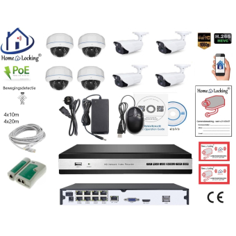 Home-Locking camerasysteem met bewegingsdetectie en NVR 5.0MP H.265 POE en 4 dome en 4 bullet camera's 3.0MP CS-8-1446D