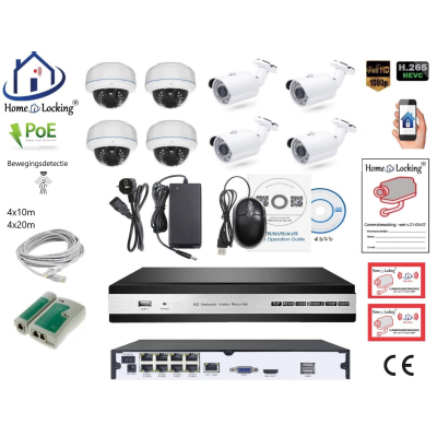 Home-Locking camerasysteem met bewegingsdetectie en NVR 5.0MP H.265 POE en 4 dome en 4 bullet camera's 3.0MP CS-8-1447D