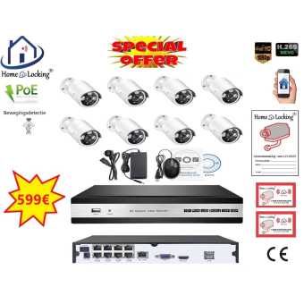 Home-Locking camerasysteem met bewegingsdetectie en NVR 5.0MP H265 POE en 8 bullet camera's  3.0MP CS-8-1534