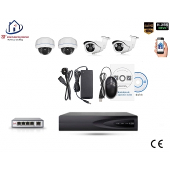 Home-Locking camerasysteem met bewegingsdetectie en NVR 3.0MP H.265 POE en 2 dome en 2 bullet camera's 3.0MP CS-4-1444SD