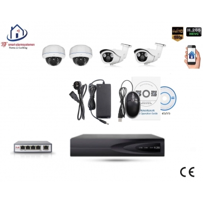 Home-Locking camerasysteem met bewegingsdetectie en NVR 3.0MP H.265 POE en 2 dome en 2 bullet camera's 3.0MP CS-4-1444SD Home-Locking camerasysteem met bewegingsdetectie en NVR 3.0MP H.265 POE en 2 dome en 2 bullet camera's 3.0MP CS-4-1444SD
