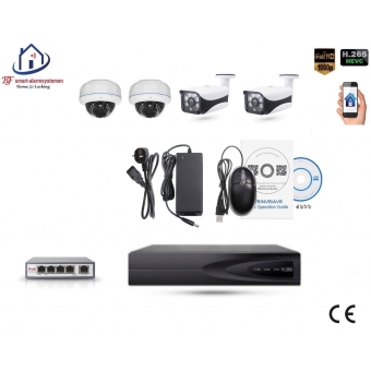 Home-Locking camerasysteem met bewegingsdetectie en NVR 3.0MP H.265 POE en 2 dome en 2 bullet camera's 3.0MP CS-4-1445SD