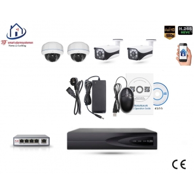 Home-Locking camerasysteem met bewegingsdetectie en NVR 3.0MP H.265 POE en 2 dome en 2 bullet camera's 3.0MP CS-4-1445SD