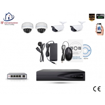 Home-Locking camerasysteem met bewegingsdetectie en NVR 3.0MP H.265 POE en 2 dome en 2 bullet camera's 3.0MP CS-4-1446SD