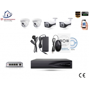 Home-Locking camerasysteem met bewegingsdetectie en NVR 3.0MP H.265 POE en 2 dome en 2 bullet camera's 3.0MP CS-4-1449SD