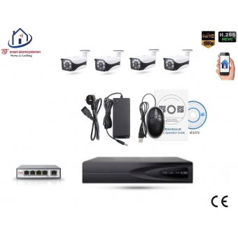 Home-Locking camerasysteem met bewegingsdetectie en NVR 3.0MP H.265 POE met 4 bullet camera's 3.0MP CS-4-1450SD