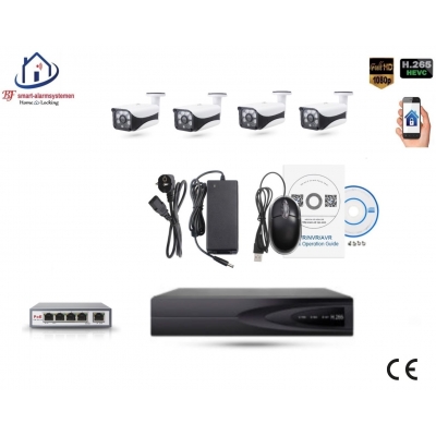 Home-Locking camerasysteem met bewegingsdetectie en NVR 3.0MP H.265 POE met 4 bullet camera's 3.0MP CS-4-1450SD Home-Locking camerasysteem met bewegingsdetectie en NVR 3.0MP H.265 POE met 4 bullet camera's 3.0MP CS-4-1450SD