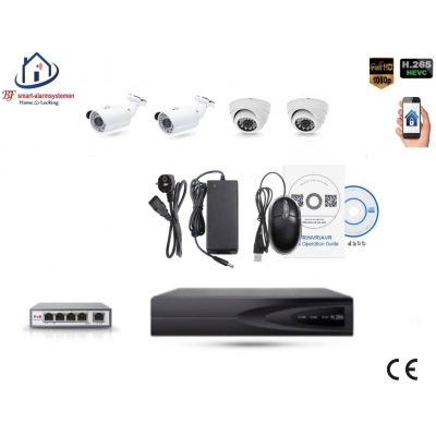 Home-Locking camerasysteem met bewegingsdetectie en NVR 3.0MP H265 POE met 2 bullet en 2 dome camera's 3.0MP CS-4-484SD Home-Locking camerasysteem met bewegingsdetectie en NVR 3.0MP H265 POE met 2 bullet en 2 dome camera's 3.0MP CS-4-484SD
