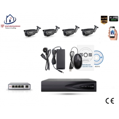 Home-Locking camerasysteem met bewegingsdetectie en NVR 3.0MP H.265 POE en 4 bullet camera's 3.0MP CS-4-494SD Home-Locking camerasysteem met bewegingsdetectie en NVR 3.0MP H.265 POE en 4 bullet camera's 3.0MP CS-4-494SD