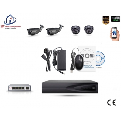Home-Locking camerasysteem met bewegingsdetectie en NVR 3.0MP H.265 POE met 2 dome en 2 bullet camera's 3.0MP CS-4-496SD Home-Locking camerasysteem met bewegingsdetectie en NVR 3.0MP H.265 POE met 2 dome en 2 bullet camera's 3.0MP CS-4-496SD