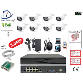 Home-Locking camerasysteem met NVR 5.0MP H265 POE met 8 bullet camera's 3.0MP CS-8-1516