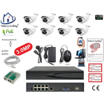 Home-Locking camerasysteem met NVR 8ch 8.0MP H265 POE met 8 bullet metaal camera's 3.0MP. CS-8-480 