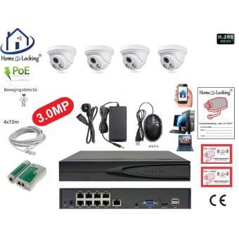 Home-Locking camerasysteem met bewegingsdetectie en NVR 8ch 8.0MP H265 POE met 4 dome metaal camera's 3.0MP CS-4-1515