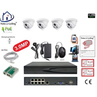 Home-Locking camerasysteem met bewegingsdetectie en NVR 8ch 8.0MP H265 POE en 4 dome pvc camera's 3.0MP CS-4-1401B (dome camera IP65)