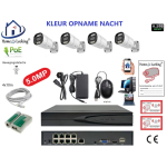 Home-Locking camerasysteem met bewegingsdetectie en NVR 8ch 8.0MP H265 POE met 4 bullet camera's 1944P 5.0MP. CS-4-1606KL
