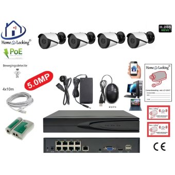 Home-Locking camerasysteem met NVR 5.0MP H265 POE met 4 bullet metaal camera's 1944P 5.0MP CS-4-1451