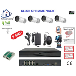 Home-Locking camerasysteem met bewegingsdetectie en NVR 8ch 8.0MP H265 POE met 4 bullet camera's 1944P 5.0MP. CS-4-1607KL