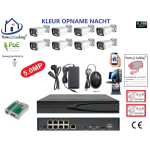 Home-Locking camerasysteem met bewegingsdetectie en NVR 8ch 8.0MP H265 POE met 8 bullet camera's 1944P 5.0MP. CS-8-1603KL