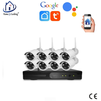 Smart WiFI set van 8 bullet ip-camera's 2.0MP met NVR draadloos met bediening via Smart Life APP werkt met Alexa en Google spraaksturing.T-2057