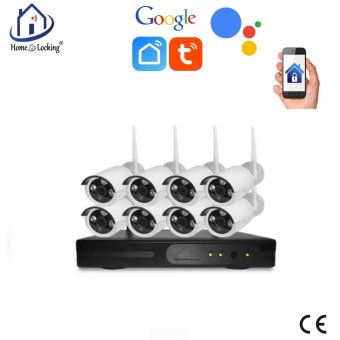 Smart WiFI set van 8 bullet ip-camera's 2.0MP met NVR draadloos met bediening via Smart Life APP werkt met Alexa en Google spraaksturing.T-2057