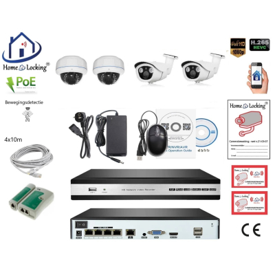 Home-Locking camerasysteem met bewegingsdetectie en NVR 5.0MP H.265 POE en 2 dome en 2 bullet camera's 3.0MP CS-4-1444D Home-Locking camerasysteem met bewegingsdetectie en NVR 5.0MP H.265 POE en 2 dome en 2 bullet camera's 3.0MP CS-4-1444D