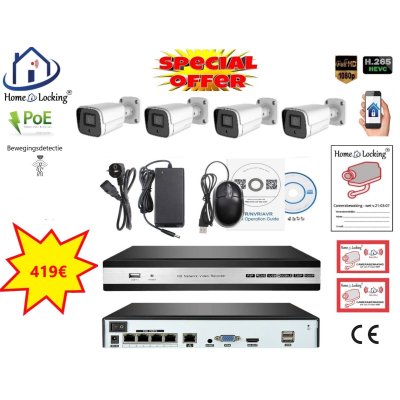 Home-Locking camerasysteem met NVR 5.0MP H265 POE en 4 bullet camera's 5.0MP CS-4-1533