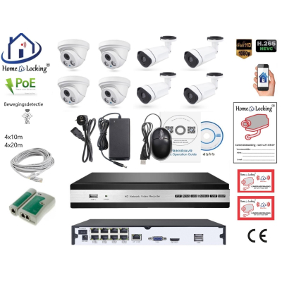 Home-Locking camerasysteem met NVR 5.0MP H265 POE met 4 dome en 4 bullet camera's 1944P 5.0MP CS-8-1435 Home-Locking camerasysteem met NVR 5.0MP H265 POE met 4 dome en 4 bullet camera's 1944P 5.0MP CS-8-1435