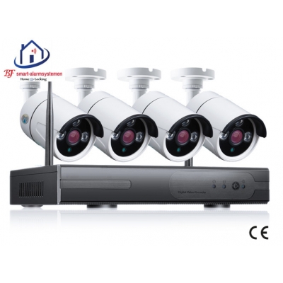 Smart WiFI set van 4 ip-camera's 2.0MP met NVR draadloos werkt met Amazon Alexa / Google Assistance.T-2056 Smart WiFI set van 4 ip-camera's 2.0MP met NVR draadloos werkt met Amazon Alexa / Google Assistance.T-2056