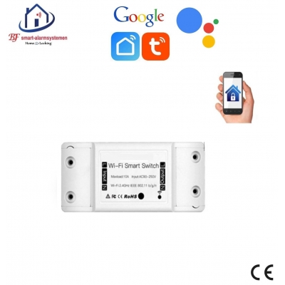Home-locking WiFi universele schakelaar 1 kanaal met bediening via Smart Life APP werkt met Alexa en Google spraaksturing. T-2010