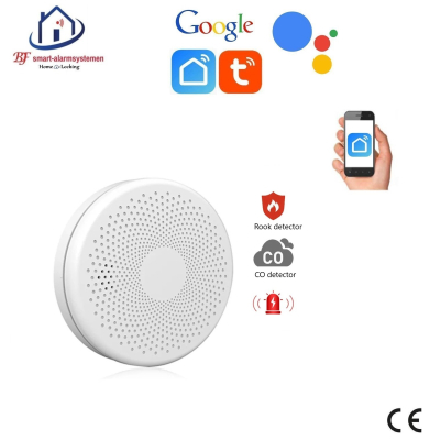 Home-locking WiFi rook/CO detector met bediening via Smart Life APP werkt met Alexa en Google spraaksturing. T-2054