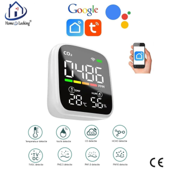 Home-locking WiFi temperatuur/vochtmeter en CO detectie met bediening via Smart Life APP werkt met Alexa en Google spraaksturing. T-2059