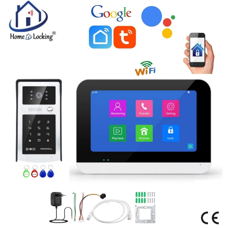 Smart WIFI deur intercom met touchscreen bediening en kan samen werken met Alexa en Google spraaksturing met bediening via Smart Life APP. T-2303
