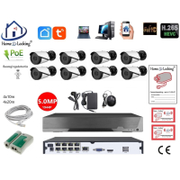 Home-Locking PoE camerasysteem met NVR 5.0MP , 8ch H265 met 4 of 8 bullet PoE camera's 1944P 5.0MP. T-530