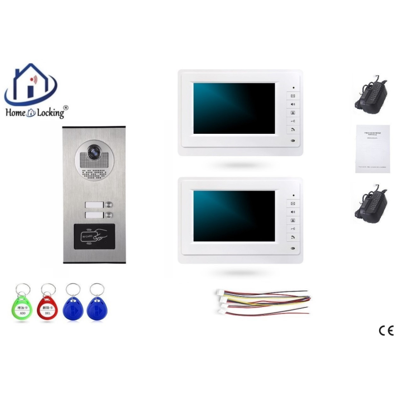 Home-Locking complete deur video videofoon 4 draads met 2 binnen schermen en ID-kaart.DT-1475