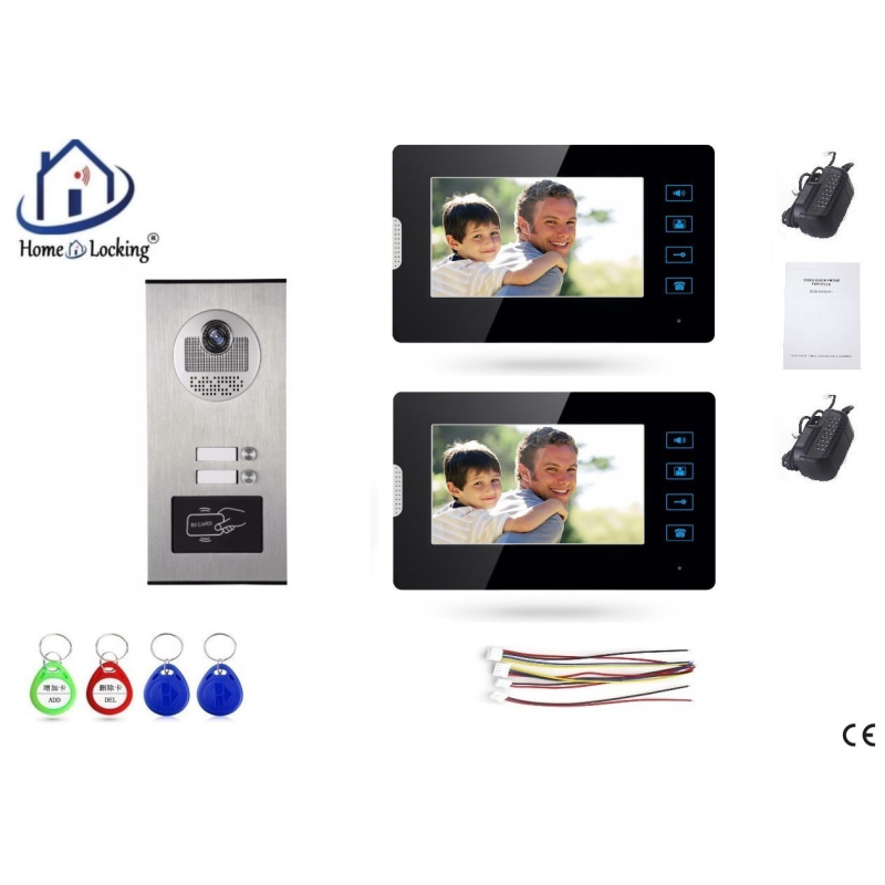 Home-Locking complete deur video videofoon 4 draads met 2 binnen schermen en ID-kaart.DT-1477